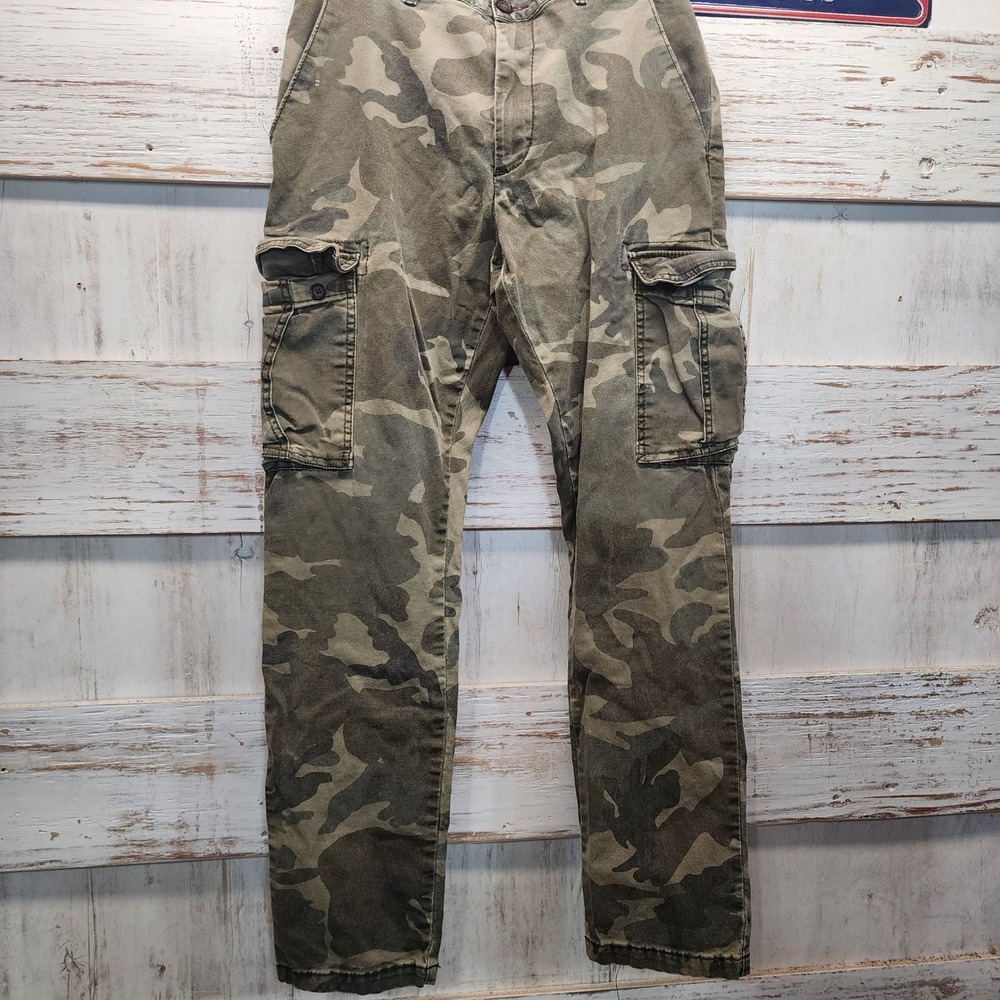 Mens Camouflage Cargo Pants Green Brown Woodland Camo Multi Pocket Slim Straight
